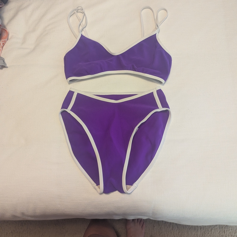 Vintage Purple Bikini Set with White Trim
